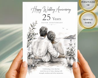 Tarjeta personalizada de 25º aniversario de bodas de plata para la pareja, amigos, padres, esposa, esposo.