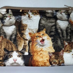 Cosmetic Bag, 9&quot; wide x 5&quot; tall x 2.75&quot; wide, Color - House Cats on Brown