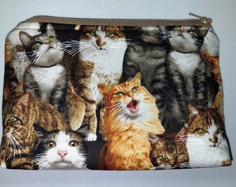 Cosmetic Bag, 9" wide x 5" tall x 2.75" wide, Color - House Cats on Brown