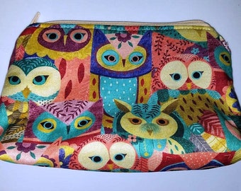 Cosmetic Bag, 9" wide x 5" tall x 2.75" wide, Color - Owls