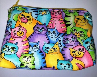 Cosmetic Bag, 9" wide x 5" tall x 2.75" wide, Color - Pastel Cats