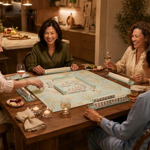 Mahjong Game Mat Gold Coral Sea Luxury Sage Green Design, 2 Sizes 22×22 & 31.5×31.5 in, Elegant Mahjong Table Pad image 3