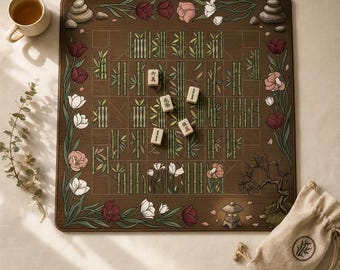 Tapete de juego de Mahjong con diseño floral y de madera de nogal y bambú, 2 tamaños: 22 × 22 y 31,5 × 31,5 pulgadas, Zen Luxury Table Pad