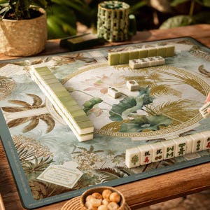 Mahjong Game Mat Lotus Imperial Scoring Layout, Botanical Silk Look, 2 Sizes 22×22 & 31.5×31.5 in, Luxury Table Pad image 3