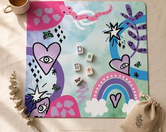 Tapete de juego Mahjong Imperial Ojo Maligno Místico Arcoíris Pastel | 2 tamaños | Cubierta de mesa Mahjong | Original