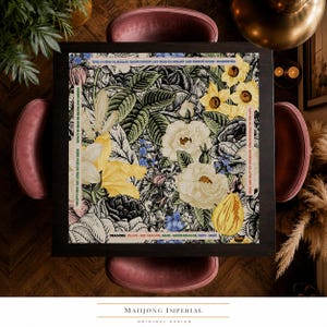 Tapete de juego Mahjong Imperial con grabado botánico en amarillo y negro | 2 tamaños | Cubierta para mesa de Mahjong | Arte imagen 3