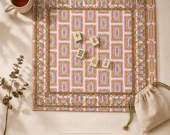 Tapete de juego de Mahjong estilo retro de ratán – Diseño vintage de los años 70, borde tejido, 2 tamaños: 22×22 y 31,5×31,5 pulgadas, tapete de mesa estilo bohemio