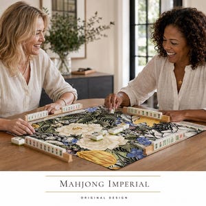 Tapete de juego Mahjong Imperial con grabado botánico en amarillo y negro | 2 tamaños | Cubierta para mesa de Mahjong | Arte imagen 4