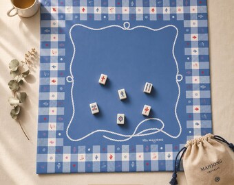 Blue Gingham Mahjong Mat | American Mah Jongg Table Mat | Western Cowboy Game Mat | Mahjong Mat | 2 Sizes | Original Design
