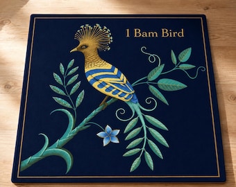 Tapete de juego Mahjong Imperial 1 Bam Bird Azul marino y dorado | 2 tamaños | Cubierta para mesa de Mahjong | Tapete de juego de lujo