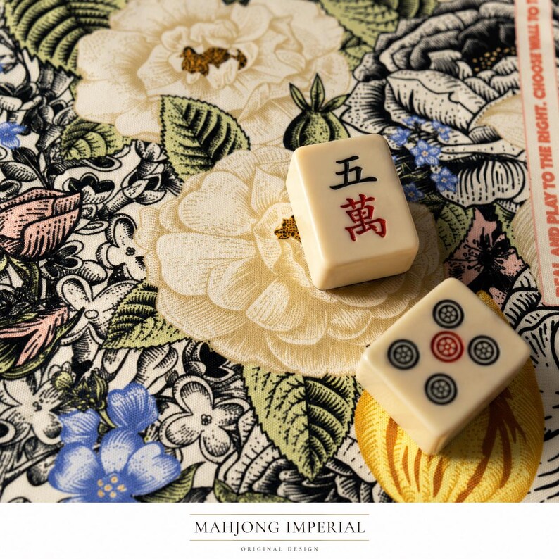 Tapete de juego Mahjong Imperial con grabado botánico en amarillo y negro | 2 tamaños | Cubierta para mesa de Mahjong | Arte imagen 2