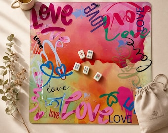 Tapete de juego Mahjong Imperial Love Graffiti Pop Art Colorido | 2 Tamaños | Cubierta de mesa Mahjong | Tapete Divertido