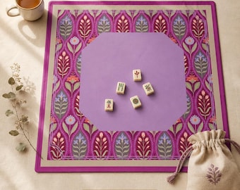 Tapete de juego Mahjong Imperial Mughal Floral Magenta y Lavanda | 2 tamaños | Mantel para Mahjong | Boho