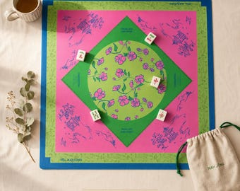 Tapete de Mahjong Pink Blossom | Tapete de mesa de Mahjong americano | Tapete de juego floral estilo preppy | Tapete de Mahjong rosa y verde | 2 tamaños | Diseño original