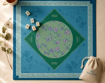 Tapete de Mahjong Blue Blossom | Tapete de mesa de Mahjong americano | Tapete de juego floral estilo chinoiserie | Tapete de Mahjong Cottage Garden | 2 tamaños Diseño original