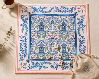 Tapete de Mahjong con diseño de jardín chinoiserie | Tapete de mesa de Mahjong americano | Tapete de Mahjong con palmeras | 2 tamaños | Diseño original
