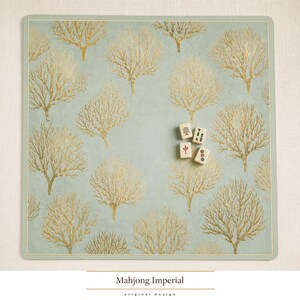 Mahjong Game Mat Gold Coral Sea Luxury Sage Green Design, 2 Sizes 22×22 & 31.5×31.5 in, Elegant Mahjong Table Pad image 6