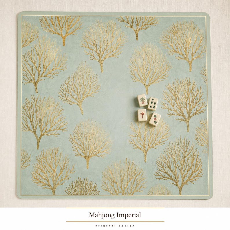 Mahjong Game Mat Gold Coral Sea Luxury Sage Green Design, 2 Sizes 22×22 & 31.5×31.5 in, Elegant Mahjong Table Pad image 6