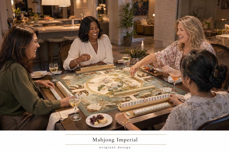 Mahjong Game Mat Lotus Imperial Scoring Layout, Botanical Silk Look, 2 Sizes 22×22 & 31.5×31.5 in, Luxury Table Pad image 7