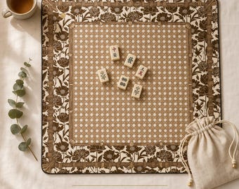 Mahjong Imperial Play Mat Rattan & Peony Brown Vintage | 2 Sizes | Mahjong Table Cover | Boho Mat