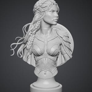 Wonder Woman Bust, Female Warrior Bust STL, Shieldmaiden 3D Print Model, Fantasy Warrior Statue, Detailed Armor Bust, Digital Download image 2