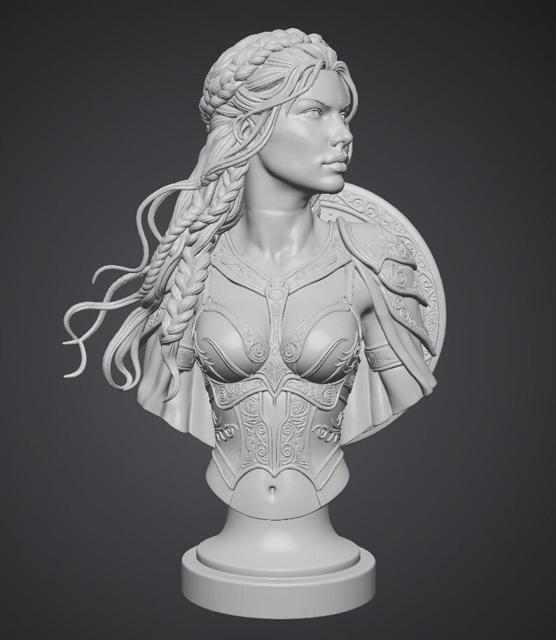 Wonder Woman Bust, Female Warrior Bust STL, Shieldmaiden 3D Print Model, Fantasy Warrior Statue, Detailed Armor Bust, Digital Download image 2