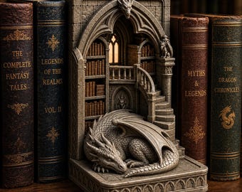 Dragon Bookend STL, Gothic Library 3D Print File, Fantasy Bookshelf Decor