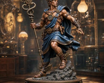 Steampunk Hermes STL, Greek Messenger God 3D Printable Statue