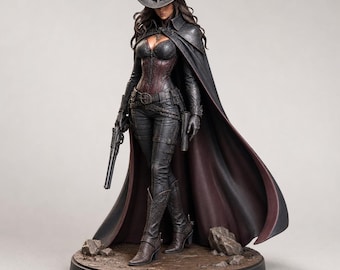 Figura imprimible 3D de pistolera gótica / vaquera gótica / miniatura de fantasía del oeste