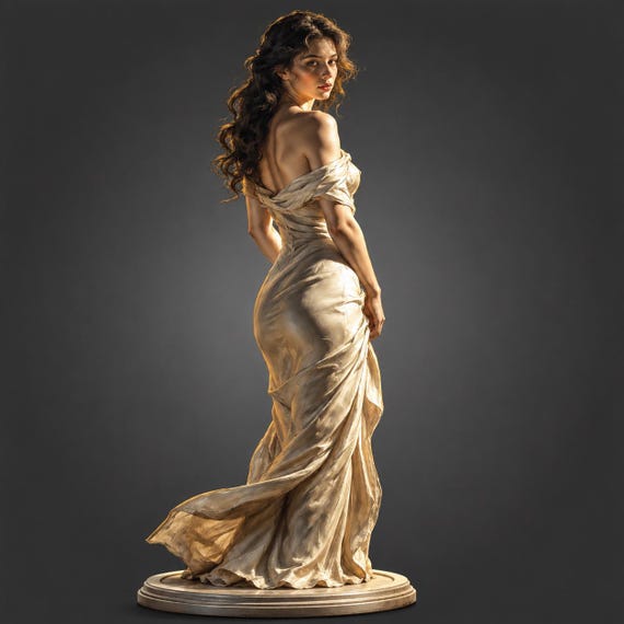 Elegant Woman Statue STL, Female Figurine 3D Print Model, Gown Sculpture, Decorative Lady Figure, Resin Printable Digital File
