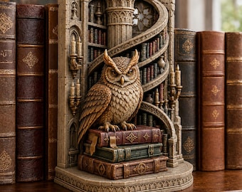 Owl Bookend STL, Fantasy Library 3D Print File, Gothic Book Nook Decor