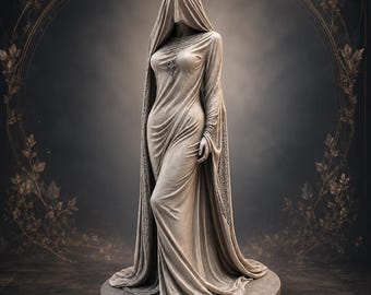 Figura STL de mujer velada, figura elegante de dama fantasma para impresión 3D, modelo digital de estatua gótica
