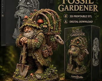 Fossil Gardener STL, Mushroom Fantasy Explorer 3D Printable Figure