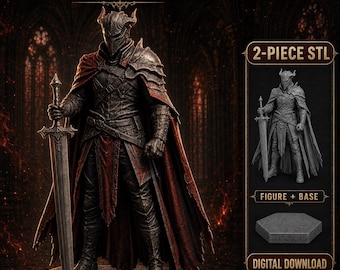 Dark Masked Knight STL – Two Piece Fantasy Warrior Statue 3D Print File