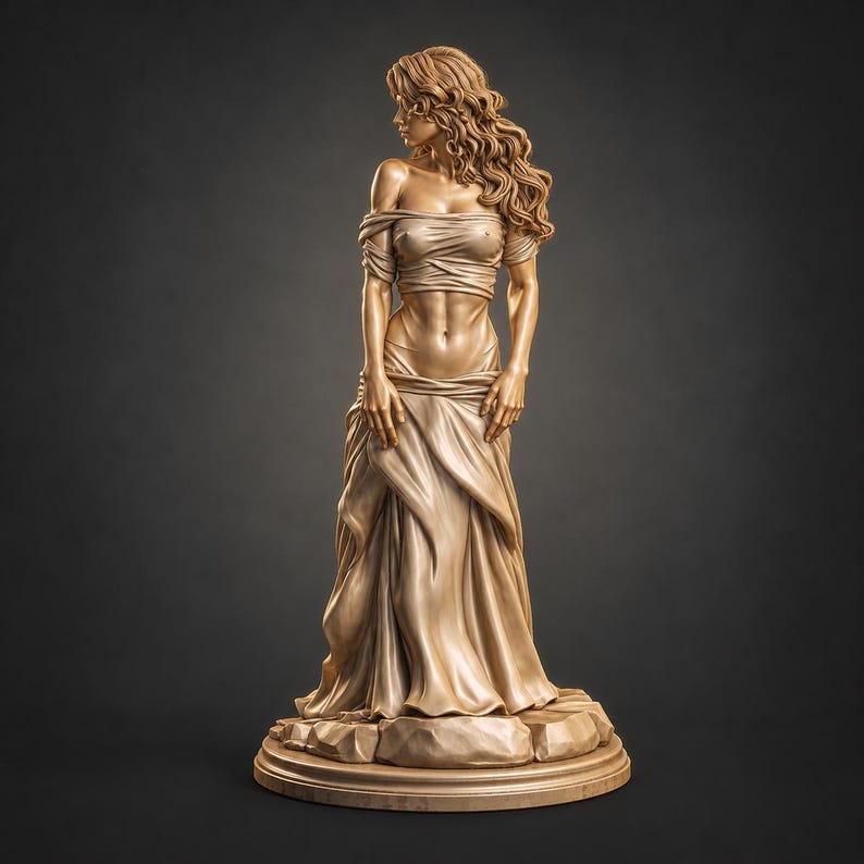 Estatua de mujer elegante STL, figura femenina para impresión 3D, escultura de vestido, figura decorativa de dama, archivo digital imprimible en resina imagen 3