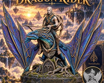 Jinete de dragón STL – Figura de fantasía para impresión 3D / Archivo de estatua digital
