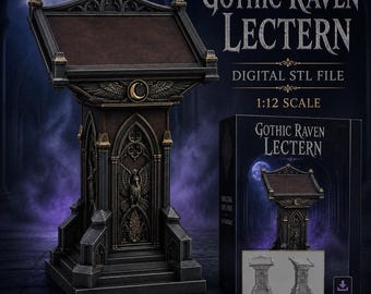 Gothic Raven Lectern STL, 1:12 Dark Academia Dollhouse Digital File