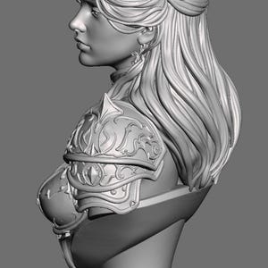 Warrior Queen Bust STL, Armored Female 3D Print Model, Fantasy Statue image 5