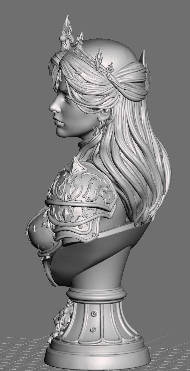 Warrior Queen Bust STL, Armored Female 3D Print Model, Fantasy Statue image 5