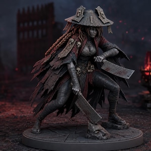 Executor Morto-Vivo STL, Modelo para Impressão 3D de Guerreira Gêmea com Cutelo, Figura Yokai