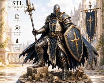 Armored Paladin Knight STL: Shield and Polearm Fantasy Miniature