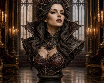 Busto de Reina Vampiro STL, Corona de Espinas Gótica Archivo para Impresión 3D
