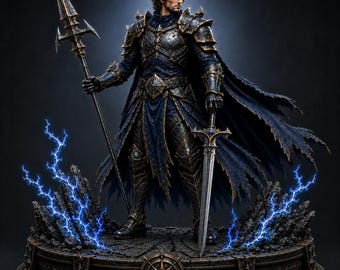 Dark Knight STL, Two Piece Lightning Warrior with Spear and Sword, 3D Print Model