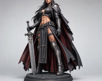 Female Dark Paladin STL | Gothic Crusader 3D Printable Figurine | Fantasy Knight