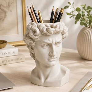 Potloodhouder Romeinse buste STL, Caesar 3D-afdrukbare pennenbeker, bureauopberger