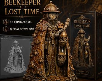 Time Beekeeper STL Figure, Clockwork Honeycomb Fantasy 3D Print