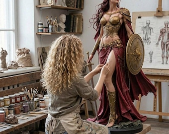3D Valkyrie Warrior Woman Statue, Female Gladiator
