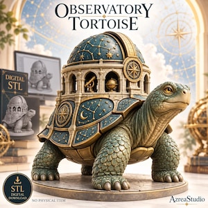 Observatory Tortoise STL, Celestial Turtle Figurine for 3D Printing