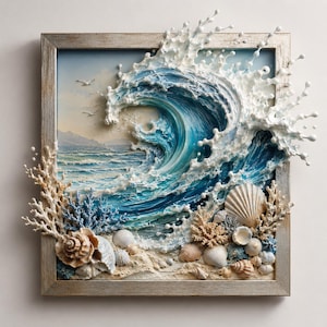 Ocean Wave Wall Art STL, 3D Printable Sea Relief, Coastal Home Decor, Digital Download
