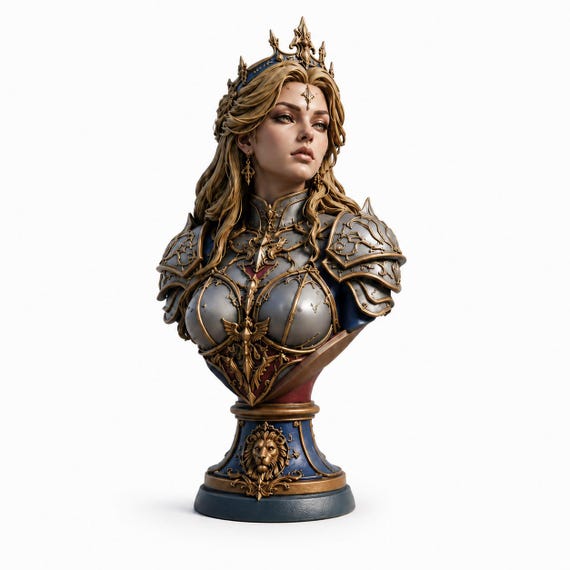 Warrior Queen Bust STL, Armored Female 3D Print Model, Fantasy Statue
